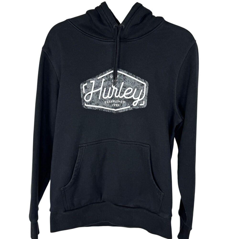 Hurley Black with gray and white screen print sweatshirt with hood Size Small